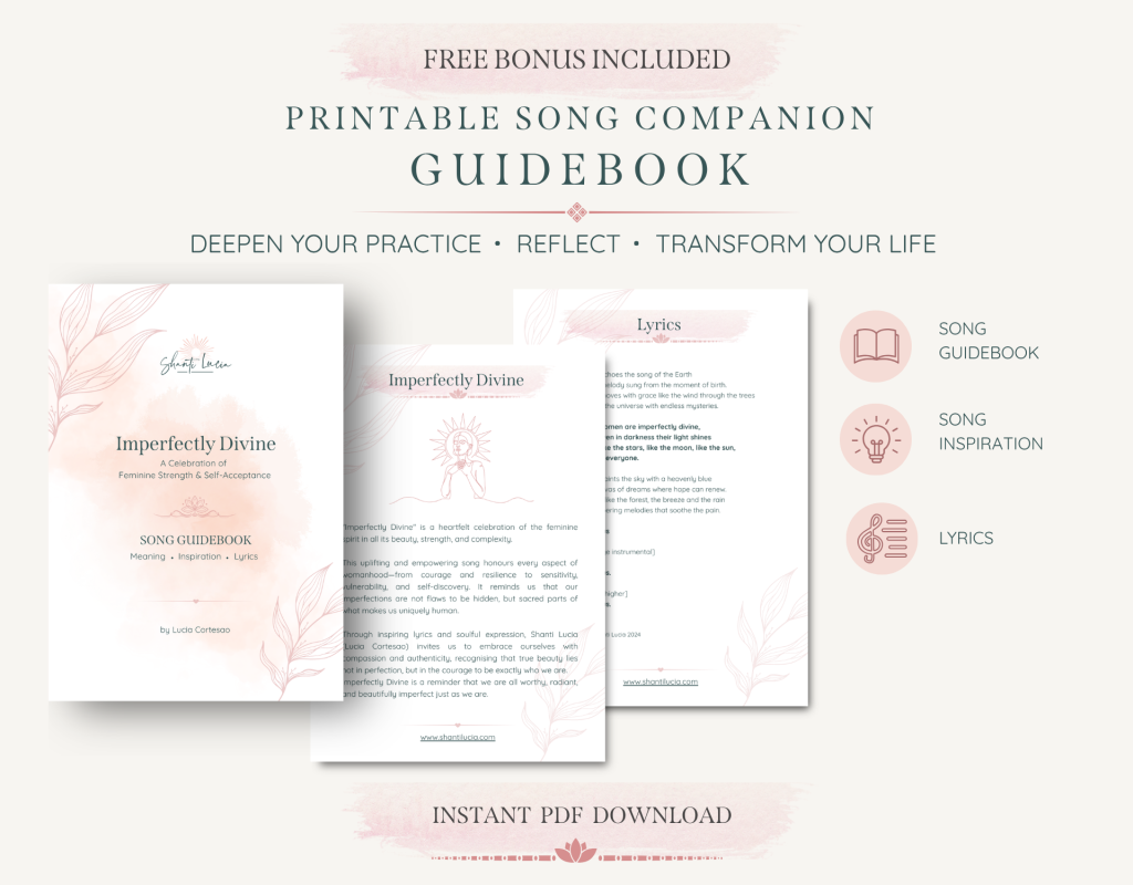 Imperfectly Divine motivational song guidebook mockup by Shanti Lucia