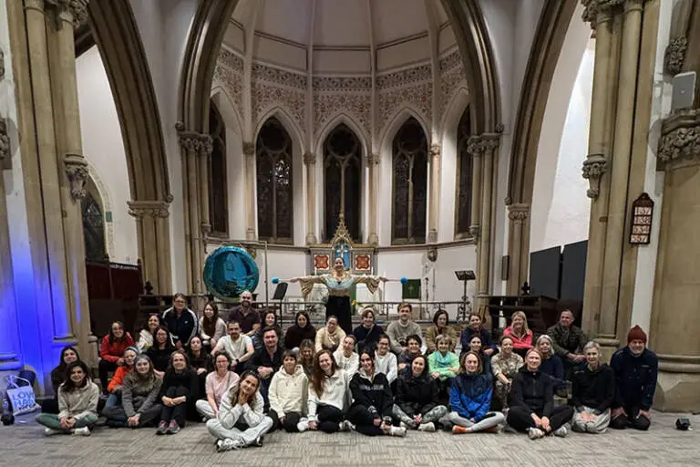 Sound bath participants gathered inside St John’s Church in Kingston upon Thames after a group meditation and sound healing session.
